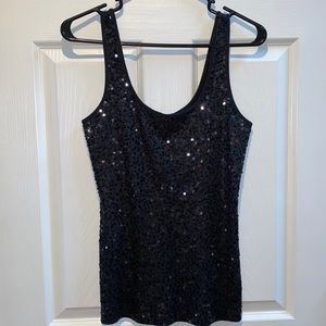 Express Sequin Front Glittery Back Black Tank Top Size S